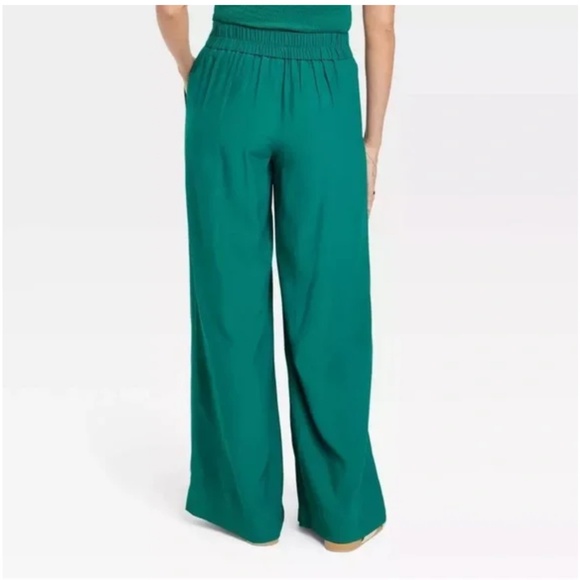 High waisted flat front wide leg Kelly emerald green dress pants - Picture 3 of 14